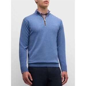 Peter Millar Autumn Crest Suede Blue Quarter-Zip Sweater